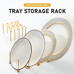 Storage Holders Racks Kitchen Organiser Pot Lid Rack Stainless Steel Gold Cook Dish Holder Extended Shelf Cooking Plate Tray Pan Cover Stand 230331