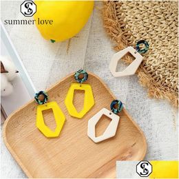 Stud New Fashion Acrylic Geometric Earrings For Women Girls Yellow Hollow Statement Square Long Party Jewellery Valentines Day Dhgarden Dhjgh