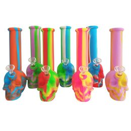 Silicone Unique Glass Water Bongs With 14mm Male Glass Flower Bowl 8.7 Inch Skull Detachable Smoking Wax Oil Dry Herbs Tobacco Dab Pipes