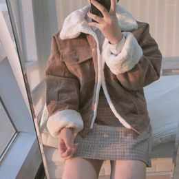 Women's Trench Coats Lambswool Corduroy Jacket Women Winter Japanese Streetwear Sweet Coat Girl Thick Vintage Cute Outerwear