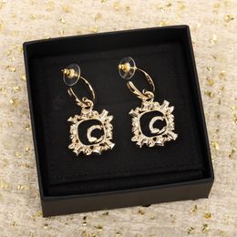 2023 Luxury quality Charm drop earring with diamond in 18k gold plated have box stamp square shape PS7757A