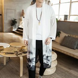 Men's Trench Coats Summer Chinese 2023 Style Long Gown Traditional Clothing Cardigan Hanfu Men Ice Silk Windbreaker Plus Size Cloak Jacket