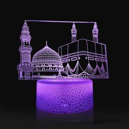 Night Lights 3D Led Night Light Lamp 16 Colors with Remote Bedroom Bedside Nightlight Ramadan Decoration Gift Islamic Citadel USB Table Lamp P230331