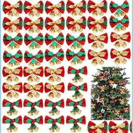 Christmas Decorations Bow With Bells Xmas Tree Hanging Mini Bowknot Ornament New Year Party Home Decoration Drop Delivery Garden Fes Dhdst