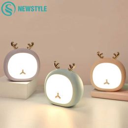Night Lights Cute Pet Night Light Deer Bunny Nursey Light For Kid Baby Stepless Touch USB Rechargeable Table Lamp Home Decoration P230331