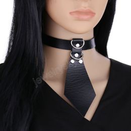 Harajuku Bow Tie Collar Clavicle Necklaces Women PU Leather Necklaces Men Hip Hop Punk Choker Necklace Jewelry