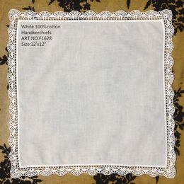 Home &Textile Set of 12 Irish Style 12 x12 Cotton Wedding Bridal Handkerchief Elegant Embroidered crochet Lace Hankie Ha285b