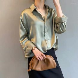 Женские блузки офисная шелковая атласная рубашка дамы простые блузки весенняя осень -топы женская одежда корейская серая серая Blusas mujer ns5614