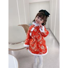 Ethnic Clothing Chinese Style Traditional Girls Cheongsam 2023 Winter Thick Red Year Qipao Dress Warm Multi-Color Floral DressEthnic