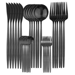 Dinnerware Sets 6/30 piece black stainless steel fruit cake fork plate kitchen silver 230331