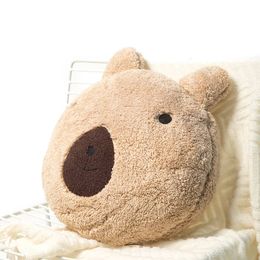 Poduszka poduszka 1PC Cute Bear Head Kształt, beżowy poliestrowy polar, z haftem, do dekoracji sypialni sofa, w tym poduszka rdzenia