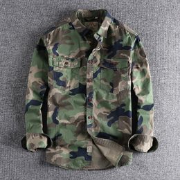 Men's Casual Shirts Men's Camo American Work Suit Long Sleeve Men's Double Pocket Casual Military Youth Shirt 230331