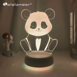 Night Lights Creative 3D Panda LED Novelty Night Light USB or Battery Powered Nightlamp Desk Cute Decoration Bedroom Bedside Lamps Kids Gift P230331