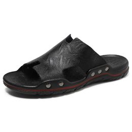 Big Size 48 Mens Slippers Genuine Leather Slides Summer Sandal Men Slippers Casual Comfy Black White Slipper Sandale