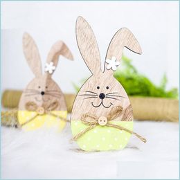 Other Festive Party Supplies Easter Rabbit Wood Decorations Egg Ribbon Stand Decoration Nordic Ins Wooden Bunny Painted Small Orna Dhzy3