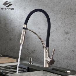 Kitchen Faucets Black LED Kitchen Sink Faucet Swivel Pull Down Kitchen Faucet Sink Tap Mounted Deck Bathroom Mounted and Cold Water Mixer 230331