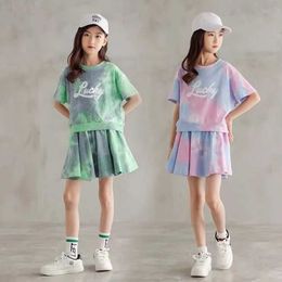 6-15 Years Girls Summer T-Shirt and Skirt Shorts Sets Teens Children's Clothing 2 PCS Cute Clothes for 10 Year Old Girls Outfits