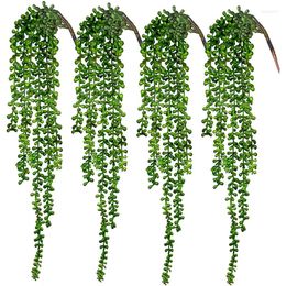 Decorative Flowers 61cm 5 Fork Artificial Succulent Rattan Fake Plants Vine Plastic Branch Wall Hanging Leafs For Home Garden Outdoor