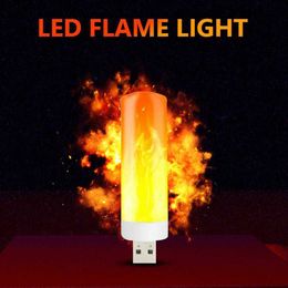 Night Lights USB LED Atmosphere Light Flame Flashing Candle Lights Book Lamp For Power Bank Camping Lighting Cigarette Lighter Effect Light P230331