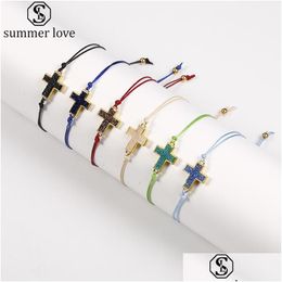 Chain Mticolor Resin Imitation Stone Cross Bracelet Bangles Simple Adjustable Rope Bracelets For Women Charm Jewelry Gift Wh Dhgarden Dhg56