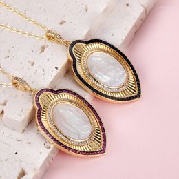 Chains (5pcs/lot) Natural Virgin Of Guadalupe Mother Pearl Shell Necklace For Women & Gift Medal With CZ Stone