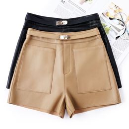 Women's Shorts Women's High Waist Korean Style Genuine Sheepskin Leather Shorts Women's Sexy Mini Shorts 230331