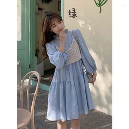 Casual Dresses Women's Ruffled Selvedge Round Neck Long Sleeve Loose Slimming Mini Drerss