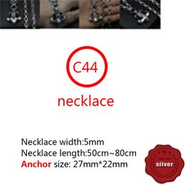 C44 S925 Sterling Silver Necklace Personalised Fashion Punk Hip Hop Style Creative Versatile Retro Overlord Boat Anchor Shape Gift for Lovers