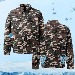 Men's Jackets 1 Set Great Cooling Fan Jacket Long Sleeve Turn-down Collar Lightweight Men Air Conditioned With Dual Fans