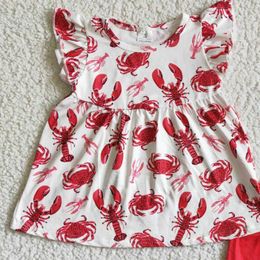 Boutique kids t shirts and shorts set crab crawfish print baby girl kids clothing sets new design little girls clothing sets