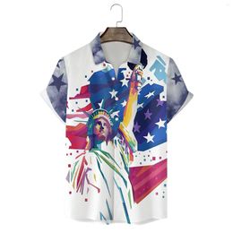 Men's Casual Shirts Mens Independence Day Flag 3D Digital Printing Personalized Fashion Lapel Button T Shirt Short Sleeve Top Blouse