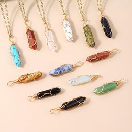 Pendant Necklaces Fashion Charm Natural Stone Crystal Stainless Steel Necklace Copper Wire Hexagonal Column Jewelry