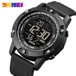 Wristwatches SKMEI Strong Waterproof 50M Sport Digital Army Mens Watch Silicone Strap Stopwatch LED Electronic Wrist Male Black