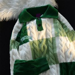 Men's Polos HOUZHOU Vintage Plaid Green Knitted Sweater Men Checked Pullover Y2K Blue Sweaters Winter Harajuku Japanese Streetwear 230331