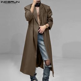 Men's Trench Coats INCERUN Fashion Men Solid Streetwear Lapel One Button Long Sleeve Casual Style Windbreaker 2023 Thin Overcoats 230331