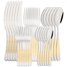 Dinnerware Sets Luxury Cutlery 6/30Pcs Fork Spoon Knife Set Elegant Gold Stainless Steel Tea Kitchen Silverware