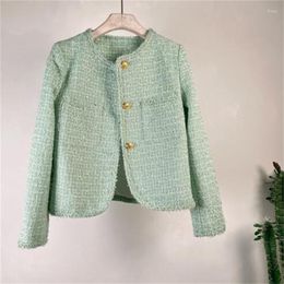 Women's Jackets Tweed Women Short Coats Spring And Summer Round Collar Long Sleeve Slim Fit Thin Clothes White Green