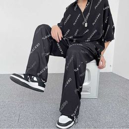 Men's Tracksuits Men's suit two-piece casual sports summer thin section trendy fashion brand handsome short-sleeved loose straight wide-leg pants W0322