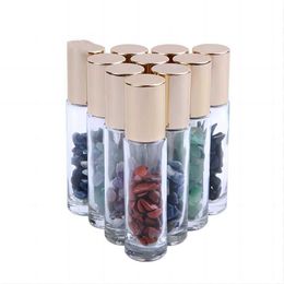 10ML Natural Semiprecious Stones ssential bottle Oil Gemstone Roller Ball Bottles Clear Glass Healing Crystal Chips