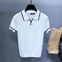 Men's Polos Summer Fashion Men's Knitted T-shirt Short Sleeve Solid Color Soft Cozy Polo Shirt Business Casual Korea Style Chic Tee D138