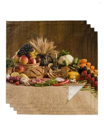 Table Napkin 4pcs Vintage Rustic Fruit Food Square 50cm Party Wedding Decoration Cloth Kitchen Dinner Serving Napkins