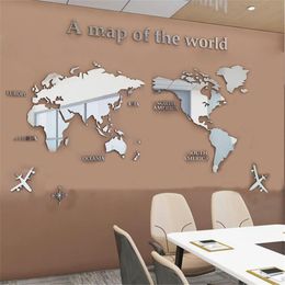 Wall Stickers 3D World Map Wall Decal Acrylic Solid Crystal Bedroom Wall with Living Room Classroom Decal Office Decoration Creativity 230331