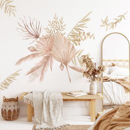 Wall Stickers Boho Leaves Wall Sticker Suitable for Children's Room Living Room Gold Earphone Sticker Baby Room Decoration 230331