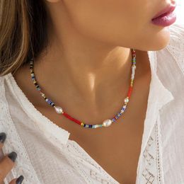 Choker Fashion Colorful Cute Seed Beads Chain Necklace For Women Baroque Simulated Pearls Beaded Collar Boho Jewelry