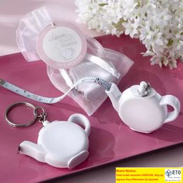 Mini Iron Skin Tape Measure Teapot Plastic Key Buckle Soft Portable Ruler Flexible Rule Keychain Wedding Party Souvenir