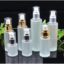 Party Favor 20Ml 30Ml 40Ml 50Ml Frosted Glass Bottle Lotion Mist Spray Pump Bottles Cosmetics Sample Storage Containers Jars Pot Dro Dhmav