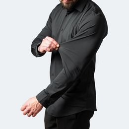 Men's Casual Shirts Men's Elastic Business Formal Dress Long Sleeve Shirt Non Iron Ultra Thin Fit Fashion Shirt Luxury Men's Social Shirt 230331