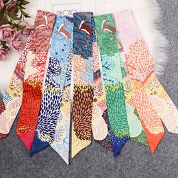 2023 Autumn and Winter European and American New Printed Silk Scarf Artificial Silk Fashionable and Changeable Arm Bag Handle Small Silk Rib