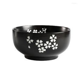 Bowls Tableware Korean Retro Large Bowl Soup Rice Mat Japanese Black Ceramic Instant Noodle With Lid Spoon Chopsticks