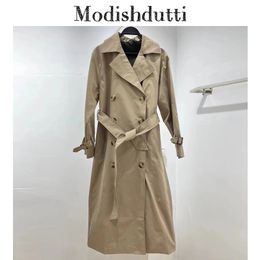 Płaszcze damskie Modishdutti Spring Autumn Kobiety moda luźna podwójna prążkowana płaszcz paska żeńska prosta zwykła swobodna wiatr 230331